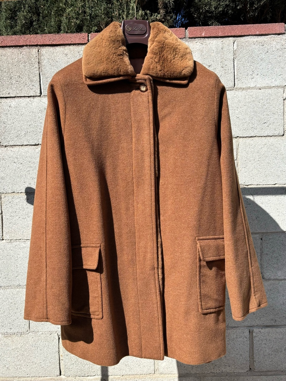 Loro Piana Women’s Cashmere Removable Mink Fur Lining Coat Brown Sz 42